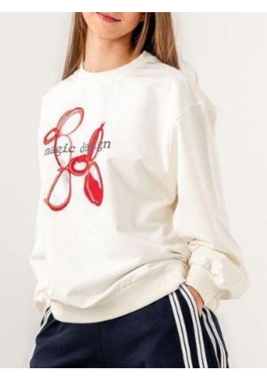 Kız Çocuk İki İplik Magic Baskılı Tasarım Sweatshirt-14215 Ekru