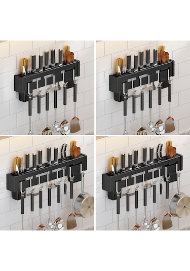 Sones Mutfak Duvara Monte Raf  Delme Çubukları Tutucu, Renk:siyah 40cm