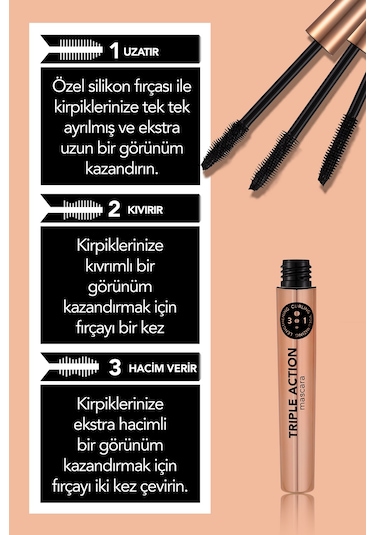 Flormar Triple Action Ayarlanabilen Fırçalı Maskara 001 (Siyah)