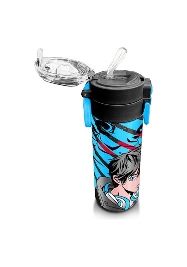 Coral High Kids Siyah Mavi Anime Desenli Pipetli Ve Direkt İçim Çelik Termos 500 Ml 31840 Mavi - Siyah