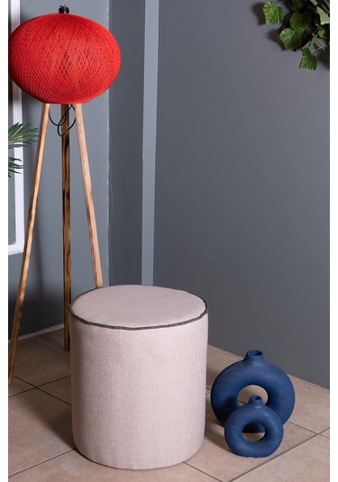 VALERİA KREM KETEN KUMAŞ YUVARLAK PUFF &BENCH&KOLTUK&TABURE&POFUDUKYATAK ODASI PUF MODELLERİ