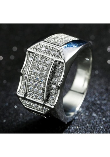 Altın Sace Gems Lüks Bakır Alaşım Zirkon Düğün Nişan Yüzüğü Erkekler Takı Hediye 10 Altın