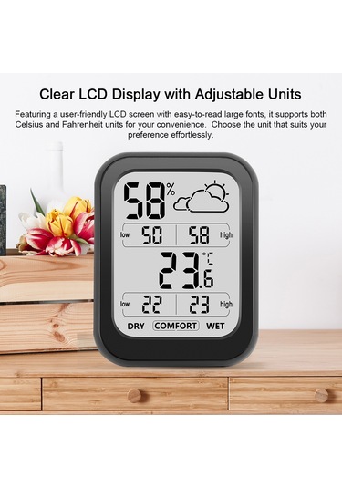 Shineyee Yüksek Hassasiyetli Dijital Sıcaklık Ve Nem Ölçer, Büyük Lcd Ekran, Hava Durumu Göstergeli, Taşınabilir Tasarım