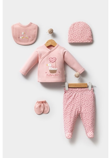 Sevimli Ördek Desenli 5 Parça Yenidoğan Hastane Çıkışı Zıbın Seti Pembe