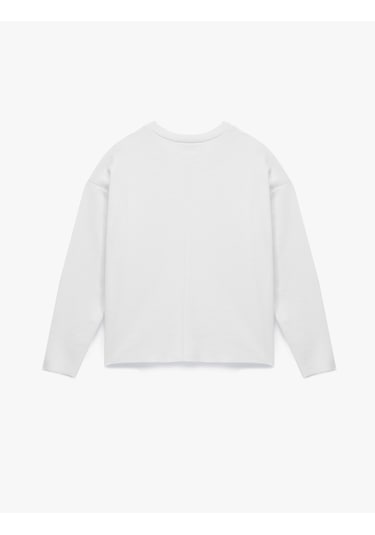 Koton Uzun Kollu Bisiklet Yaka Basic Sweatshirt Ekru 6wak10092ek Ekru