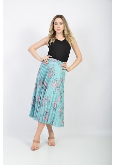 Soralline Bayan Plisoley Etek 781 Saten Empirme Mint Yeşili Mint Yeşili