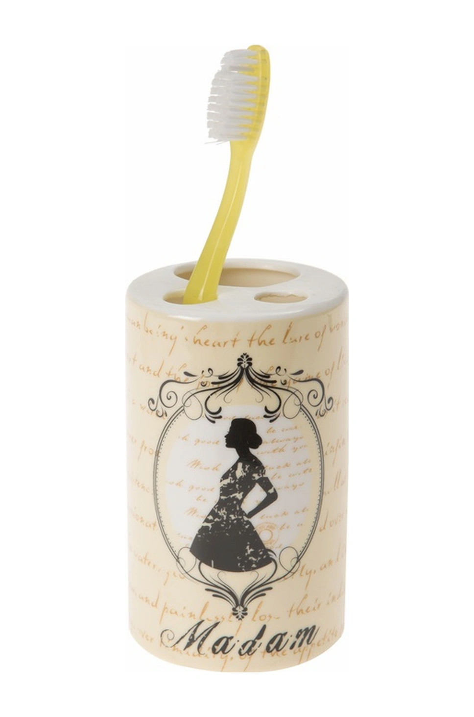 2 Adet Seramik Diş Fırçalık Madam Desenli 7x7x11cm Banyo Seti Çok Renkli