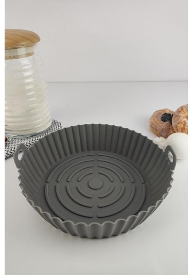 Digithome Yanmaz Yapışmaz Silikon Kulplu Airfryer Kalıbı 20 Cm Gri - Thn75825 Gri