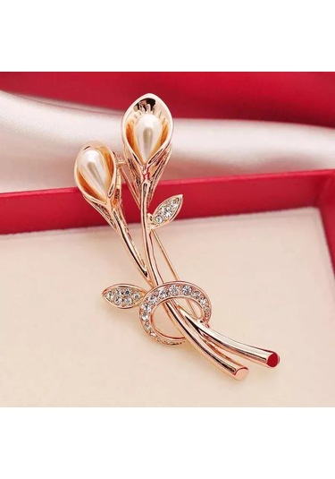 Villovatik Çiçek Buketi Broş 177075868 Altın Rengi