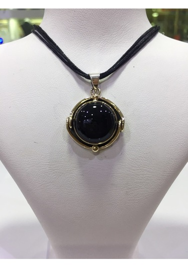 Siyah Oniks Taşlı Gümüş Kolye 925 Ayar Taş 512655670