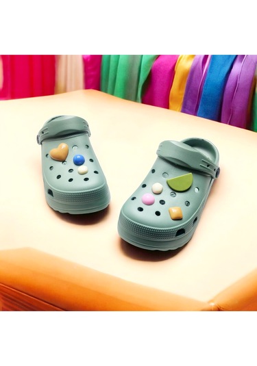 Çocuk Günlük Taş Sticker Detaylı Eva Deniz,plaj,sahil Terliği Yeşil