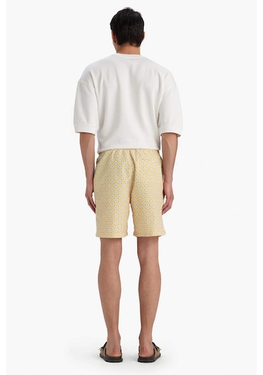 Defacto Regular Fit Desenli File Astarlı Diz Üstü Deniz Şortu E1025ax25hsyl190 Sarı