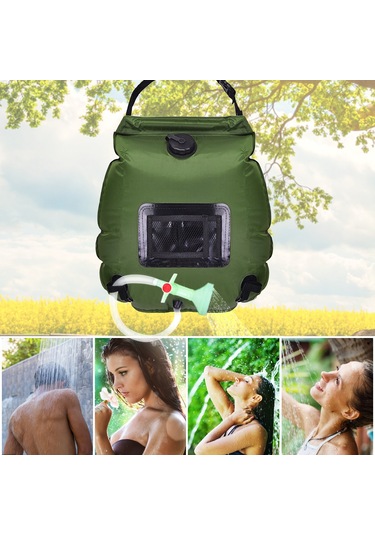 Vkemall Kamp İçin Taşınabilir 20l Güneş Enerjili Duş Çantası - Siyah, 45x50cm, 50cm Hortum, 430g, Taşıma Çantası Dahil Siyah