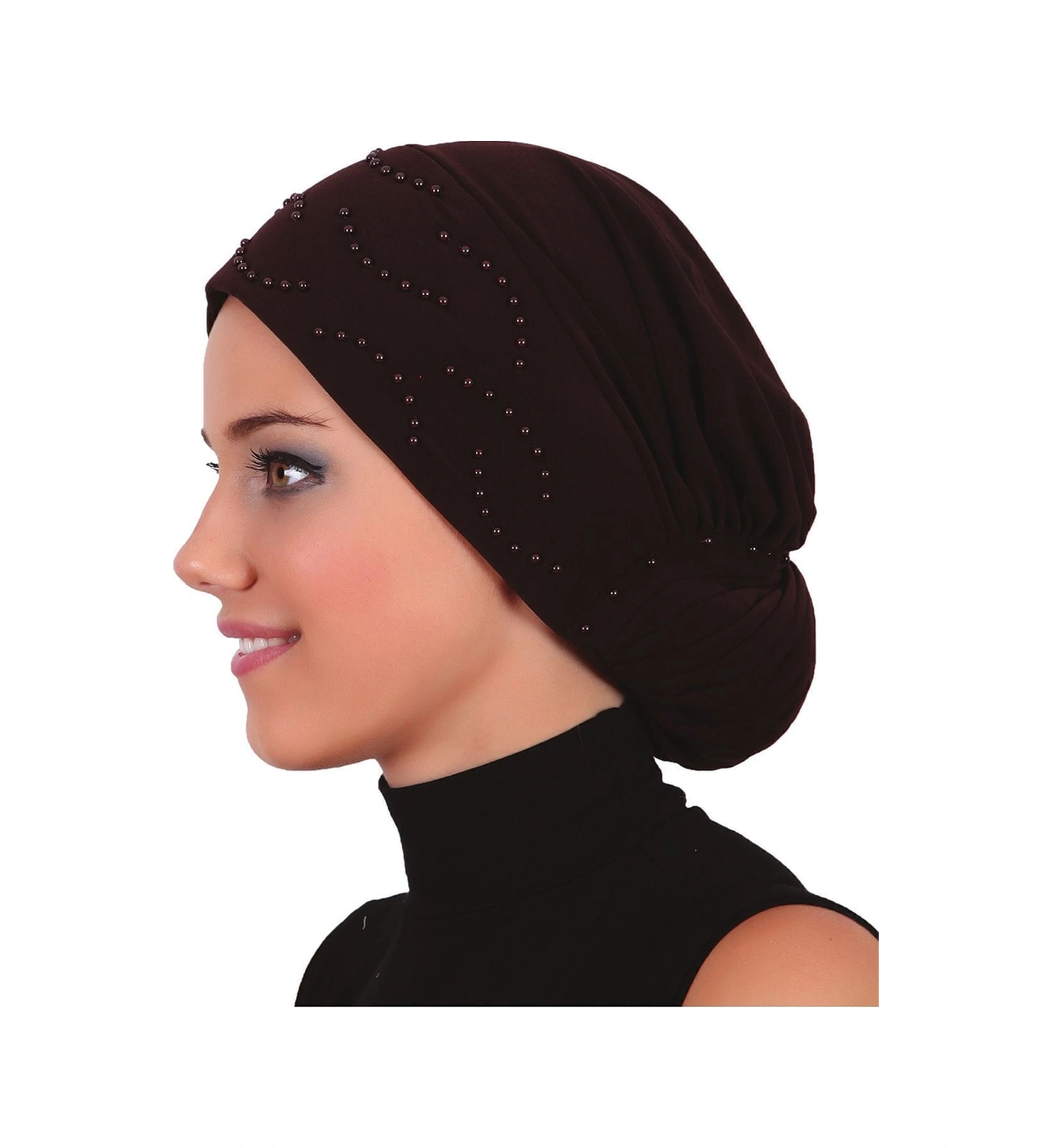 Topuzlu Kahve Hazır Türban Tesettür Bone Kahve