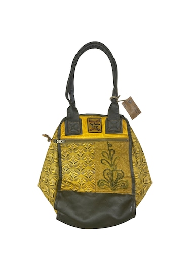 Kaliteli Eskitme Organik Vintage Salaş Desenli Günlük Gezi Seyahat Plaj Kadın Omuz El Çantası M Sarı Kahve