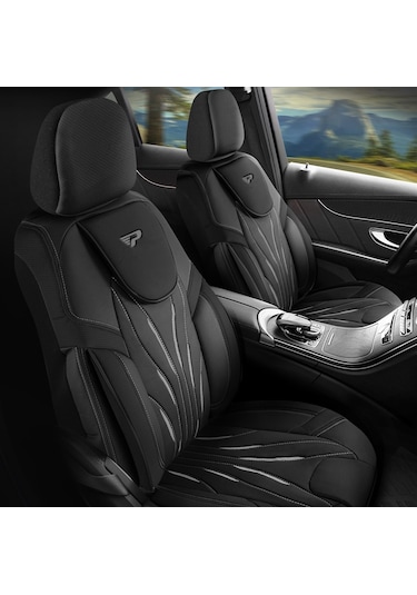 Panda Pars Serisi Deri Oto Koltuk Kılıfı - Siyah - Gri