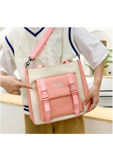 Aromee 5 Parça Set Kadın Laptop Sırt Çantası Tuval Okul Çantaları - Turuncu