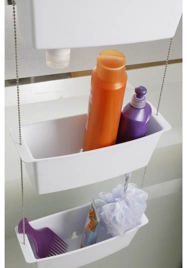 Primanova Üç Gözlü Duş Sepeti Beyaz Pratik Asılabilir Yapı N43 Çok Renkli