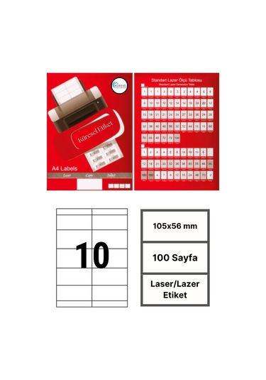 Laser Etiket 105x56 Mm No: 10 5 Paket 100 Sayfa Lazer Etiket 1