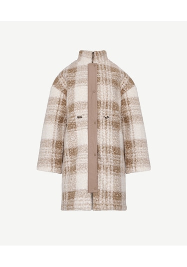 Yargıcı Beli Lastikli Çıtçıtlı Palto Bej