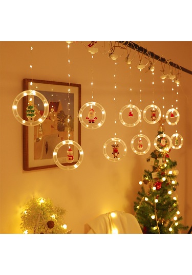 Shineyee Noel Santa Elma Kırmızı Led Perde Işıklı Süsü 3m Usb Sabit Aydınlatma Pencere Duvar Dekorasyonu