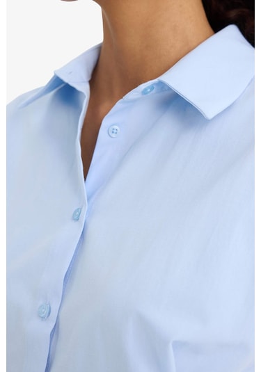 Defacto Fitted Poplin Kısa Kollu Gömlek F7313ax25aube823 Mavi