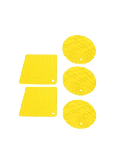 Shineyee 5 Adet Sarı Silikon Isı Direnci Yemek Tabağı Altı 3 Daire + 2 Kare - Ocak, Fırın, Mikrodalga Kullanıma Uygun, Mutfak Masası Koruyucu, 230 C'ye Kadar Dayanıklı