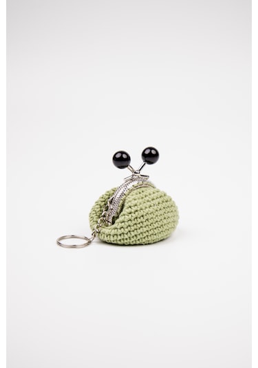 Fabric Craft Bag Mini Bozuk Para Cüzdanı Anahtarlık Klipsli Yeşil