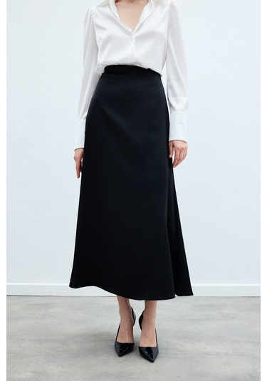 Sateen Uzun Saten Etek - Siyah