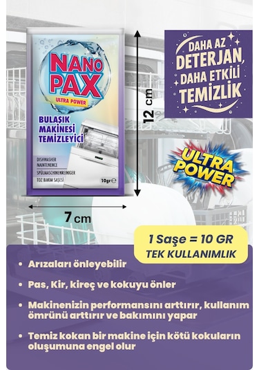 Bulaşık Makinesi Temizleyici Toz Bakım Saşesi 12 Adet X 10gr