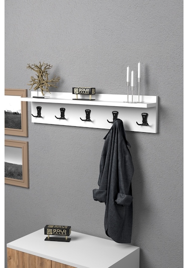 Askılık Duvar Elbise Askılığı Portmanto 80 Cm Beyaz Düz Beyaz