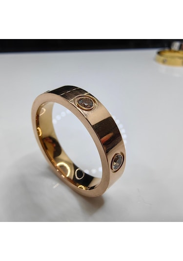 Gül Altın Gül Altın Paslanmaz Çelik Çift Yapay Elmas Yüzük Erkek/kadın Taşlı Çift Alyans Titanyum Nişan Yüzüğü 5-10 Men-6