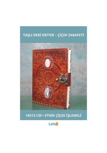Etnik Çiçek İşlemeli Taşlı Deri Defter 18x13 Cm Çok Renkli