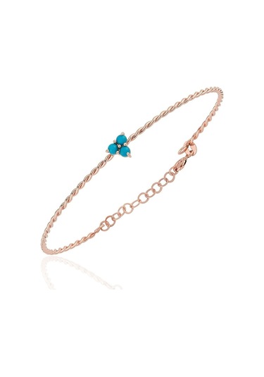 Altın Bilezik - Mini Firuzeli Burgu 14 Ayar Altın Bilezik Pembe