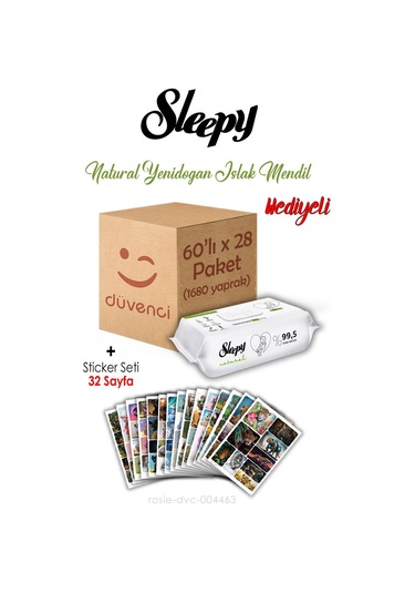 Sleepy Natural Yenidoğan Islak Havlu 60x28 1680 Yaprak Ve Sticker Seti 32 Sayfa Tekli