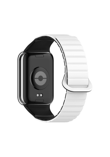 Ekılıf - Xiaomi Redmi Watch 4 Uyumlu - Kordon Silikon Kordon Strap Kayış Krd-105 - Beyaz-siyah