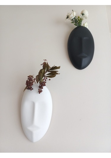 Dekoratif 2'li Yüz Duvar Vazosu, Duvar Süsü ,heykel Aksesuar Siyah Beyaz