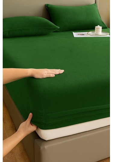 Kışlık Tek Kişilik Kadife Lastikli Çarşaf 100x200+30 Yeşil
