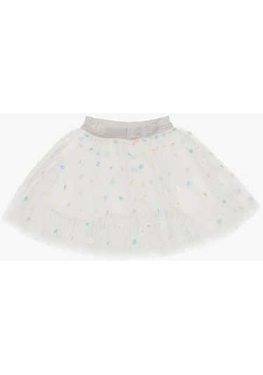 Breeze Kız Çocuk Tütü Etek Renkli Çiçek İşlemeli 4-8 Yaş, Beyaz-beyaz Beyaz