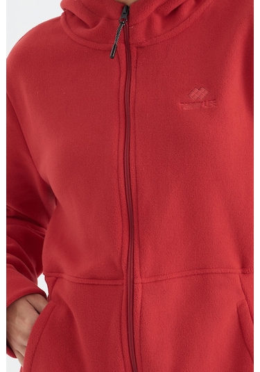 Tommy Life Fiesta Kapüşonlu Fermuarlı Rahat Form Kadın Polar Sweatshirt - 97233 Kırmızı