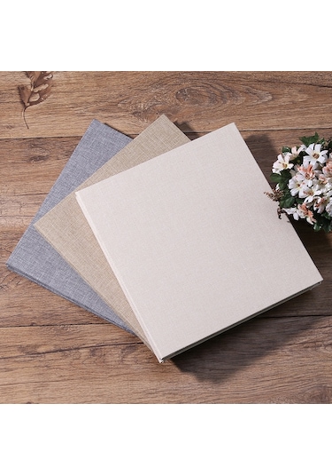 Sones Basit Keten Kendinden Yapışkanlı Film Albümü Retro Aile Büyük Kapasiteli El Yapımı Yaratıcı Hediyeler Bej Siyah Sayfa