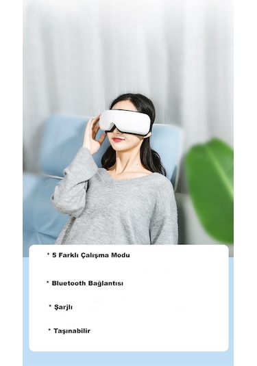 TechTic Bluetooth Müzikli Göz Masaj Aleti Dinlendirici Isı Destek Beyaz