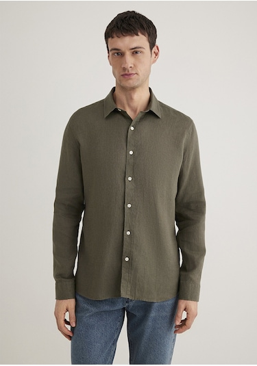 Mavi - Haki Keten Gömlek 0211466-71546 Yeşil