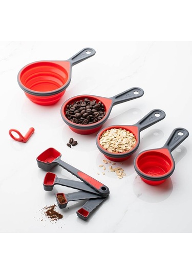 Yeşil Silikon Ölçüm Kabı Ve Kaşık Seti Katlanabilir Pişirme Ölçüm Aracı Kaşık Pişirme İçin Mutfak El Sanatları Yapımı Kahve Unu Bal 4pcs