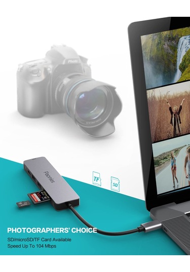 Yaozixa Usb-c Hub 7-in-1: Ekran Yansıtma/geniştirme, Çok Cihaz Uyumlu, Sinyal Bozulması Engeliyle Veri Ve Görüntü Aktarımı