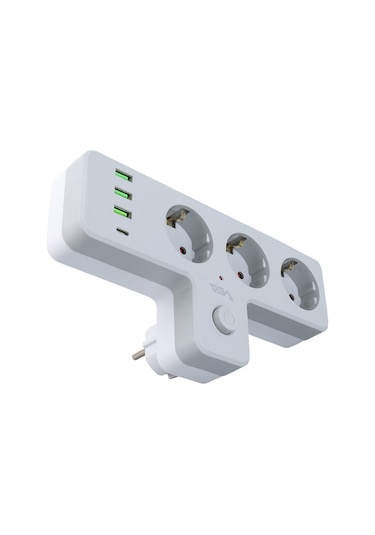 Vea VE-23088 3 Soketli 3xUSB + Type-C Çocuk ve Termal Korumalı Anahtarlı Priz
