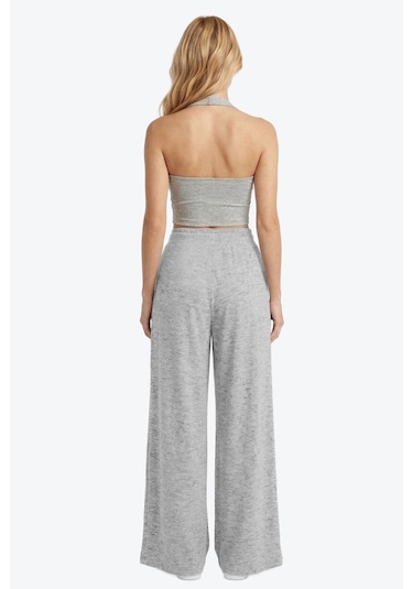 Cottonhill Gri Melanj Viskon Basic Yüksek Bel Bol Paça Bağcıklı Kadın Pantolon Cottonhill Gri Melanj Viskon Basic Yüksek Bel Bol Paça Bağcıklı Kadın Pantolon
