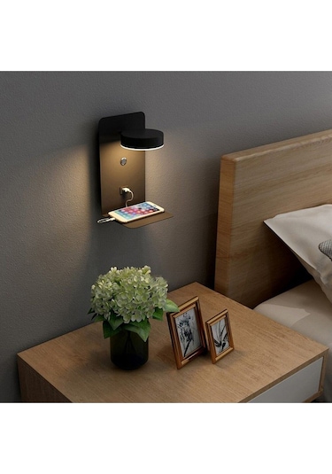 Reading USB -TYPE C Yatak Başı Led Aplik Mat Siyah