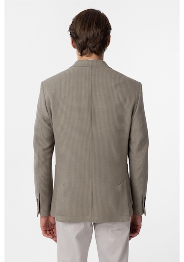 Süvari Haki Slim Fit Desenli Mono Yaka 6 Drop Ceket