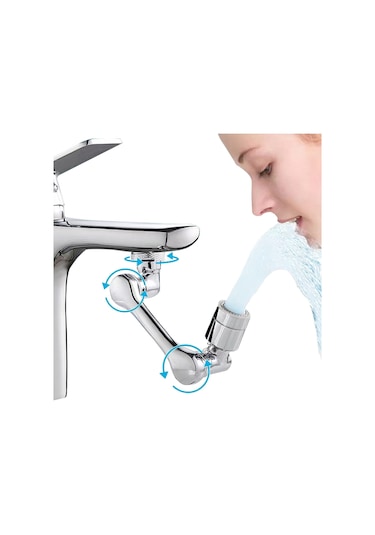 Qianfan 1080 Döner Lavabo Musluk Uzatıcı, Musluk Gümüş